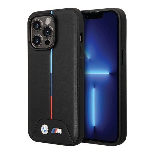 Чехол BMW PU Quilted Hot stamp tricolor Hard для iPhone 14 Pro Max, черный