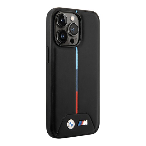 Чехол BMW PU Quilted Hot stamp tricolor Hard для iPhone 14 Pro Max, черный