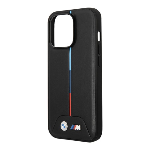 Чехол BMW PU Quilted Hot stamp tricolor Hard для iPhone 14 Pro Max, черный