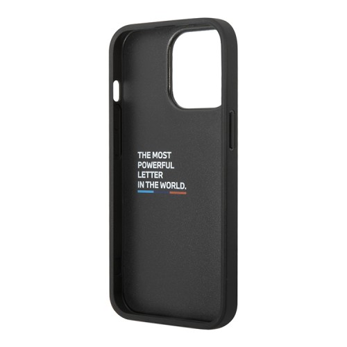 Чехол BMW PU Quilted Hot stamp tricolor Hard для iPhone 14 Pro Max, черный