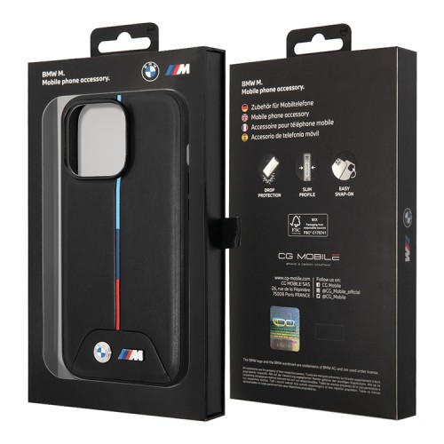 Чехол BMW PU Quilted Hot stamp tricolor Hard для iPhone 14 Pro Max, черный
