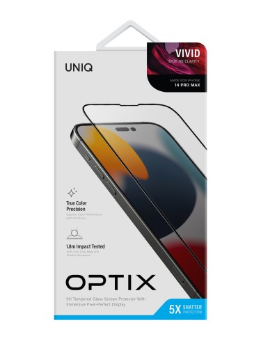Защитное стекло Uniq OPTIX Vivid Pro (Anti-dust) для iPhone 14 Pro Max, черная рамка (+installer)