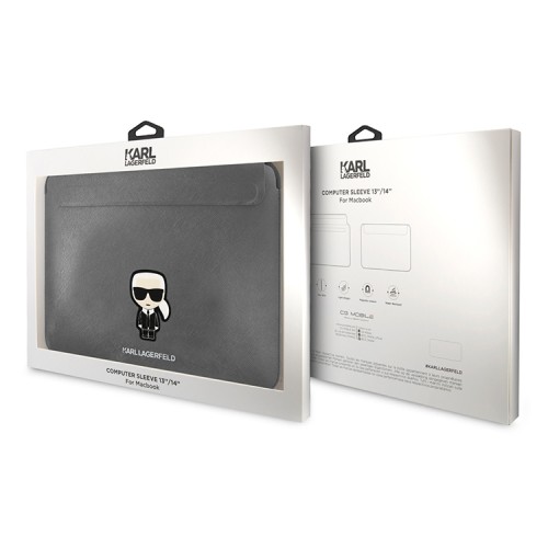 Чехол-папка Lagerfeld Saffiano Sleeve Ikonik Patch для ноутбуков 13-14 дюймов, серебристый