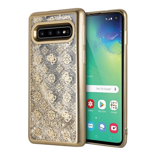 Чехол Guess Glitter 4G Peony Hard для Galaxy S10, золотой