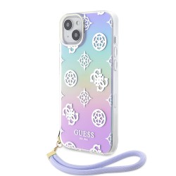 Guess для iPhone 15 чехол PC/TPU Peony glitter +Nylon Hand cord Hard Iridescent Purple