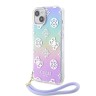 Guess для iPhone 15 чехол PC/TPU Peony glitter +Nylon Hand cord Hard Iridescent Purple