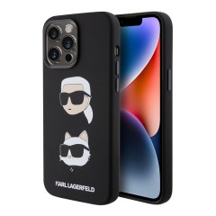 Lagerfeld для iPhone 15 Pro Max чехол Liquid Silicone Karl &amp; Choupette heads Hard Black