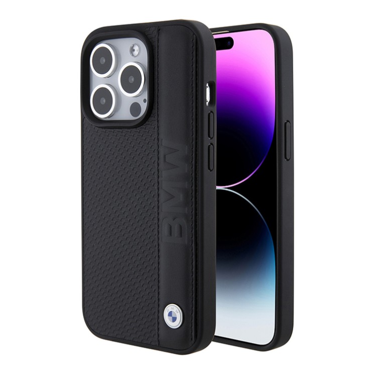 BMW для iPhone 15 Pro чехол Signature Leather Textured with Logo imprint Hard Black