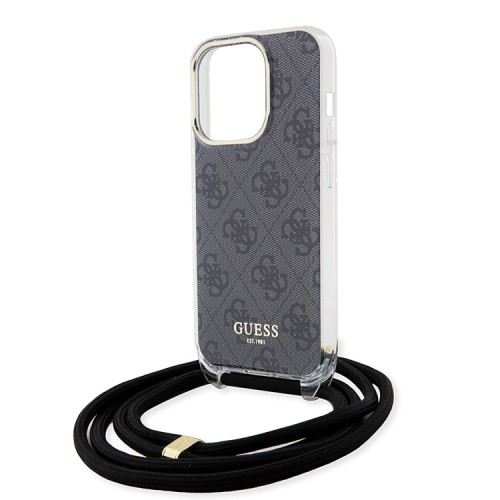 Guess для iPhone 15 Pro Max чехол Crossbody PC/TPU 4G Hard + Nylon cord Black