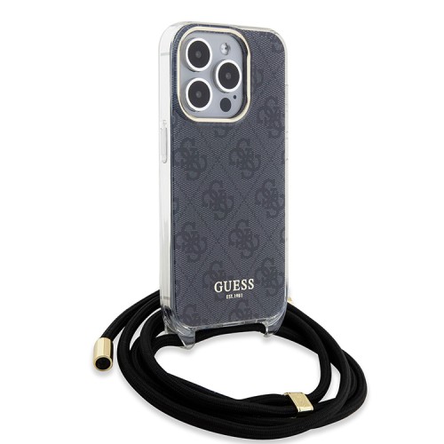 Guess для iPhone 15 Pro Max чехол Crossbody PC/TPU 4G Hard + Nylon cord Black