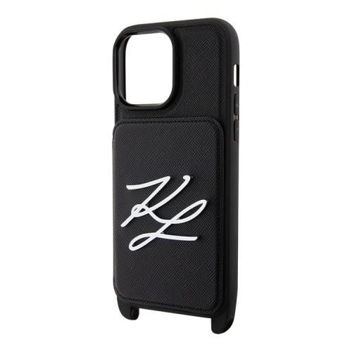 Karl Lagerfeld для iPhone 15 Pro Max чехол Crossbody cardslot PU Saffiano Autograph Hard Black