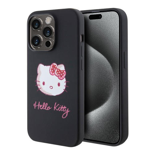 Hello Kitty для iPhone 15 Pro Max чехол Liquid silicone Sketch Kitty Head Hard Black/Pink