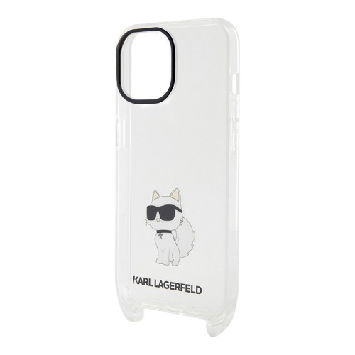Karl Lagerfeld для iPhone 15 чехол Crossbody PC/TPU NFT Choupette + Big Strap Hard Transparent