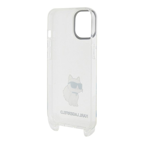 Karl Lagerfeld для iPhone 15 чехол Crossbody PC/TPU NFT Choupette + Big Strap Hard Transparent