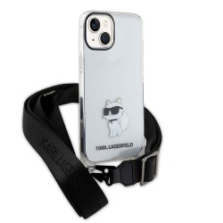 Karl Lagerfeld для iPhone 15 чехол Crossbody PC/TPU NFT Choupette + Big Strap Hard Transparent