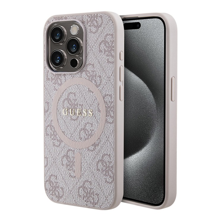 Guess для iPhone 13 Pro Max чехол PU 4G Colored ring Metal logo Pink (MagSafe)