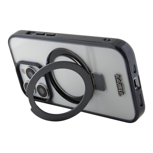 TUMI для iPhone 15 Pro чехол PC/TPU + Ring stand Hard Transp/Black (MagSafe)