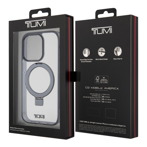 TUMI для iPhone 15 Pro чехол PC/TPU + Ring stand Hard Transp/Black (MagSafe)