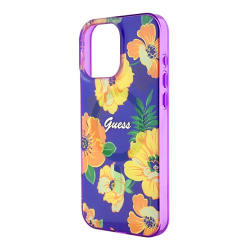 Guess для iPhone 16 Pro Max чехол PC/TPU Flowers Invisible Ring Yellow (MagSafe)