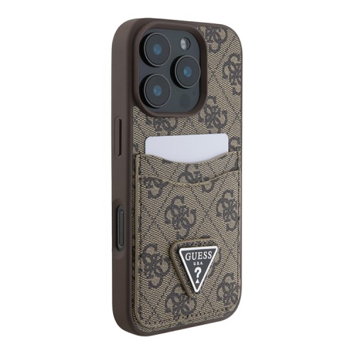 Guess для iPhone 16 Pro чехол PU кожа 4G Double cardslot Triangle metal logo Brown