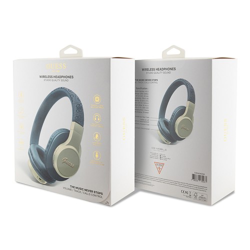 Guess наушники беспроводные накладные Bluetooth Headphones Sound PU 4G Script Metal Logo Blue