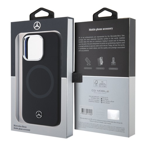 Mercedes для iPhone 16 Pro Max чехол Liquid silicone Ring Metal camera Hard Black (MagSafe)