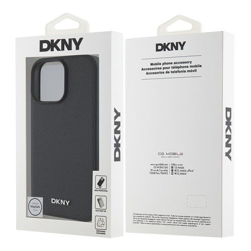 DKNY для iPhone 16 Pro Max чехол PU Grained leather Metal logo Hard Black (MagSafe)