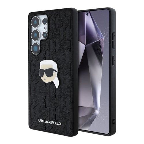 Karl Lagerfeld для Galaxy S25 Ultra чехол PU Grained Monogram NFT Karl metal Head Hard Black