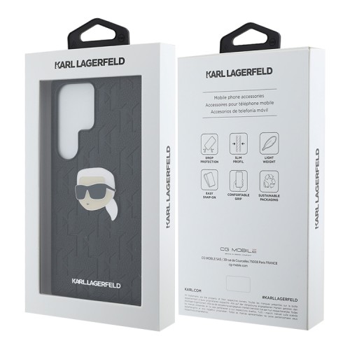 Karl Lagerfeld для Galaxy S25 Ultra чехол PU Grained Monogram NFT Karl metal Head Hard Black
