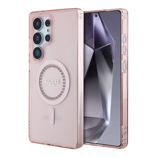 Guess для Galaxy S25 Ultra чехол PC/TPU Diamond Rhinestone Circle Hard Pink (MagSafe)