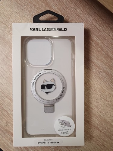 (Уценка) Karl Lagerfeld для iPhone 14 Pro Max чехол PC/TPU + Ring stand NFT Choupette head (MagSafe)