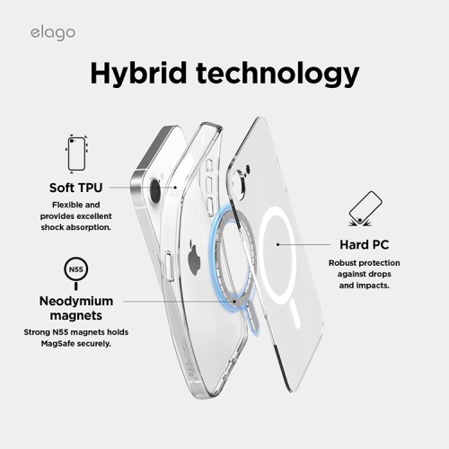 Elago для iPhone 16e чехол HYBRID (pc/tpu) Clear (MagSafe)
