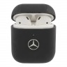 Чехол Mercedes Genuine leather with Metal logo для AirPods 1/2, черный