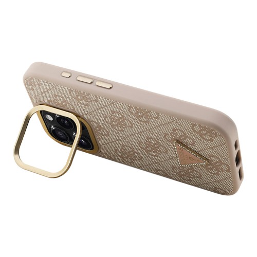 Guess для iPhone 16 Pro чехол PU 4G Triangle metal logo and Camera Stand Hard Pink (MagSafe)