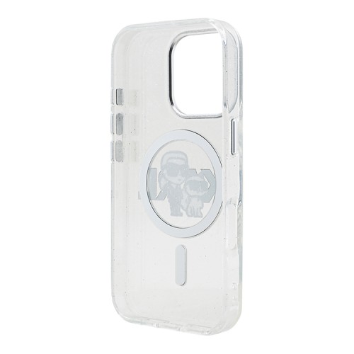 Karl Lagerfeld для iPhone 16 Pro Max чехол PC/TPU Sketch Karl&Choupette Metal cam Hard Glitter Transparent (MagSafe)