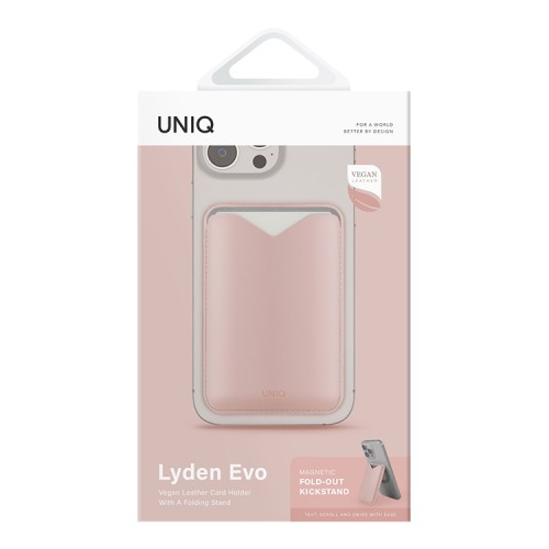 Uniq картхолдер Lyden EVO магнитный кожаный с подставкой для телефона, Blush Pink