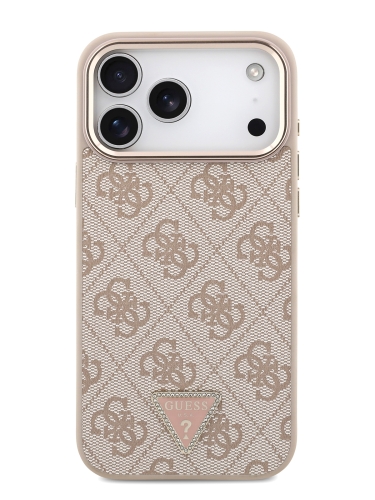 Guess для iPhone 17 Pro чехол PU 4G Triangle Diamond metal logo Gold camera Hard Pink (MagSafe)