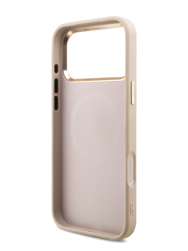 Guess для iPhone 17 Pro чехол PU 4G Triangle Diamond metal logo Gold camera Hard Pink (MagSafe)