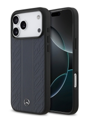 Mercedes для iPhone 17 Pro Max чехол Leather Laurel Leaves Vertical Stripes Hard Blue (MagSafe)