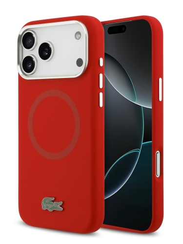 Lacoste для iPhone 17 Pro Max чехол Liquid silicone Lacquer Metal logo & Cam Hard Red (MagSafe)