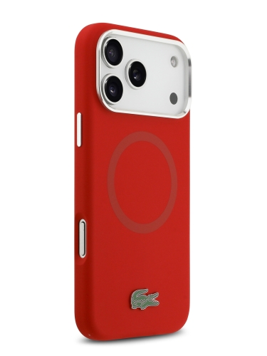 Lacoste для iPhone 17 Pro Max чехол Liquid silicone Lacquer Metal logo & Cam Hard Red (MagSafe)