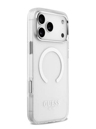 Guess для iPhone 17 Pro чехол IML Metal outline and Camera Hard Transparent/Silver (MagSafe)