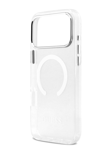 Guess для iPhone 17 Pro чехол IML Metal outline and Camera Hard Transparent/Silver (MagSafe)
