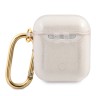 Чехол Guess Transparent Glitter 4G с карабином для Airpods 1/2, золотой