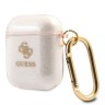 Чехол Guess Transparent Glitter 4G с карабином для Airpods 1/2, золотой