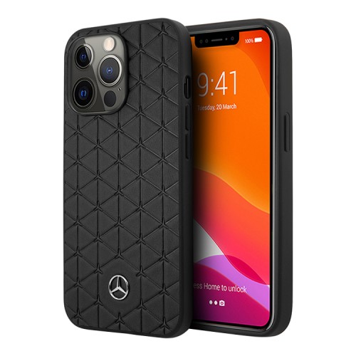 Кожаный чехол Mercedes Genuine leather Quilted stars Hard для iPhone 13 Pro, черный