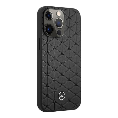 Кожаный чехол Mercedes Genuine leather Quilted stars Hard для iPhone 13 Pro, черный