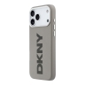 DKNY для iPhone 17 Pro чехол PU Full Wrapped leather Verical logo Metal Cam Hard Beige (MagSafe)