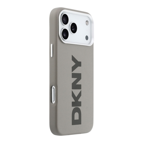 DKNY для iPhone 17 Pro чехол PU Full Wrapped leather Verical logo Metal Cam Hard Beige (MagSafe)
