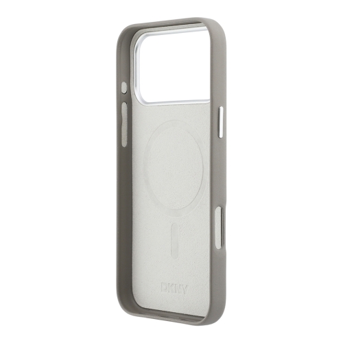 DKNY для iPhone 17 Pro чехол PU Full Wrapped leather Verical logo Metal Cam Hard Beige (MagSafe)